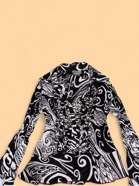 Worthington Black and White Swirl Print Blouse